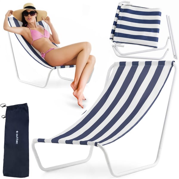 Leżak plażowy, ogrodowy Relaxo Outtec - paski granatowy/biały