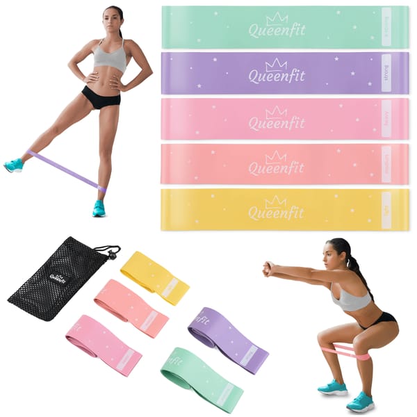 Zestaw gum oporowych do ćwiczeń 0,5-30kg 5szt Queenfit - V poziomów oporu wzór V