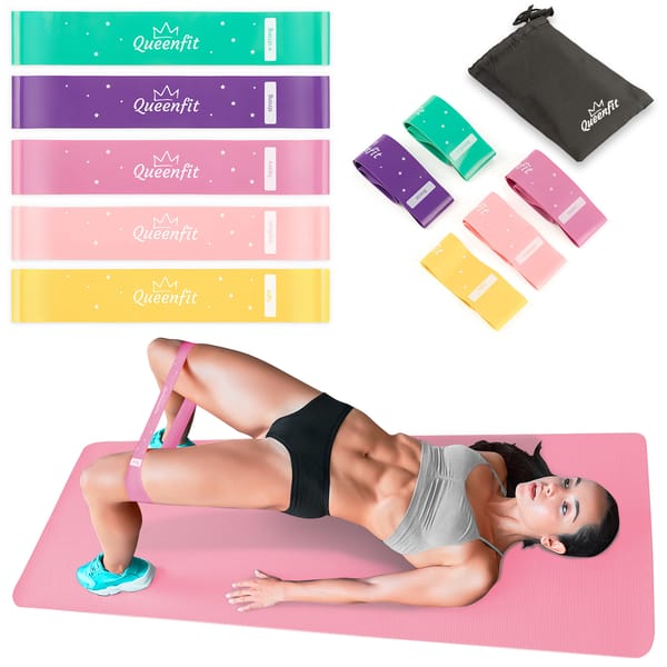 Zestaw gum oporowych do ćwiczeń 0,5-30kg 5szt Queenfit - V poziomów oporu wzór III