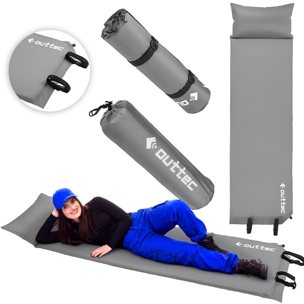Mata samopompująca z poduszką Pillow 186x53x2,5cm Outtec - szara