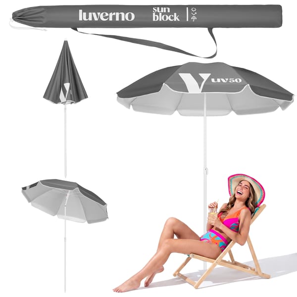 Parasol plażowy łamany Ombra 160cm Luverno - szary