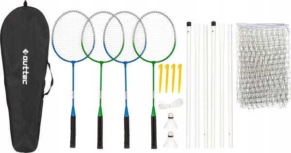 Zestaw do badmintona: 4 rakietki + siatka + 2 lotki Outtec
