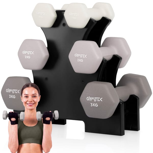 Zestaw hantli neoprenowych na stojaku Gymtek - beż