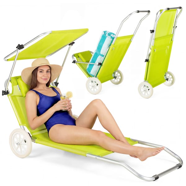 Leżak ogrodowy z daszkiem Sun Outtec - limonka