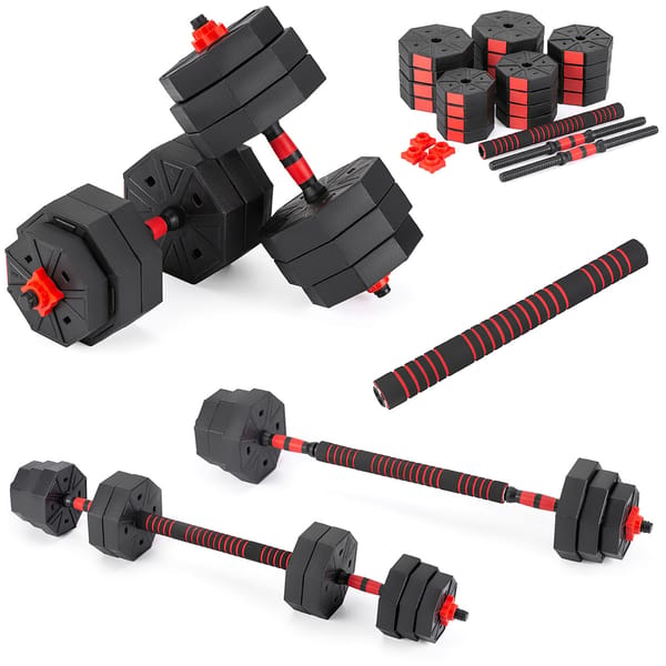 Zestaw hantli regulowanych 2x20kg ze sztangą Gymtek - 20kg czerwone