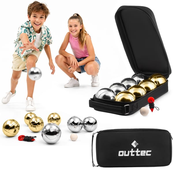 Zestaw do gry w bule, petanque + etui Outtec - złote/srebrne