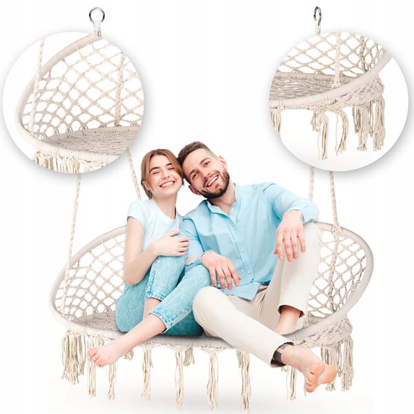 Huśtawka ogrodowa, fotel wiszący dwuosobowy Boho Outtec - beż