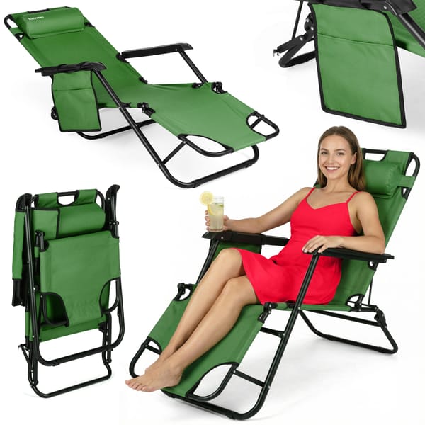 Leżak ogrodowy/plażowy składany Sun Comfort 2w1 Luverno WYPRZEDAŻ - zielony