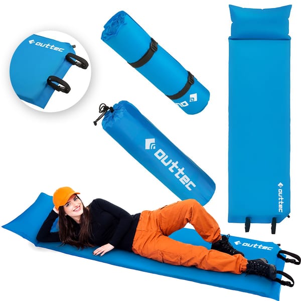 Mata samopompująca z poduszką Pillow 186x53x2,5cm Outtec - niebieska