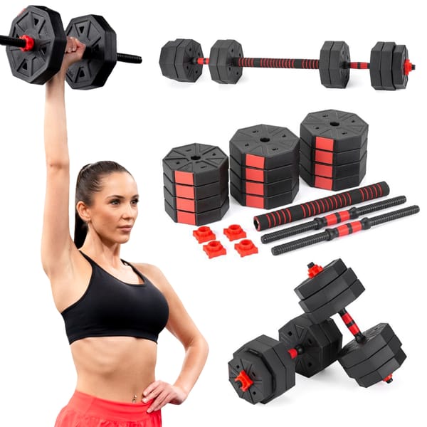 Zestaw hantli regulowanych 2x10kg ze sztangą Gymtek - 10kg czerwone
