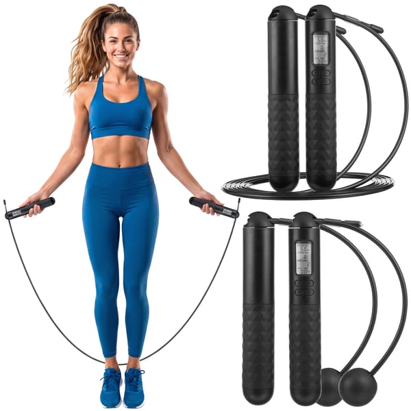 Skakanka bezprzewodowa z licznikiem Double Jump Pro 2w1 Gymtek - czarna