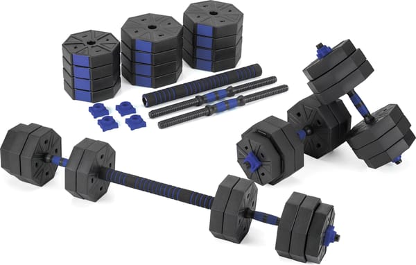 Zestaw hantli regulowanych 2x15kg ze sztangą Gymtek - 15 kg niebieskie