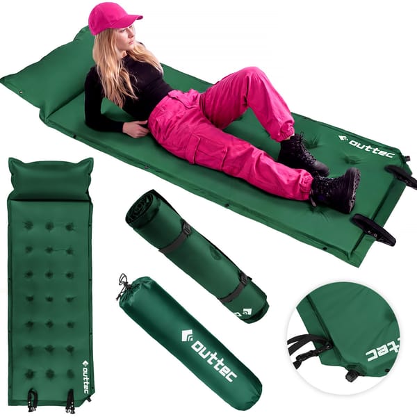 Mata samopompująca z poduszką Naps 193x68x3,5cm Outtec - zielona
