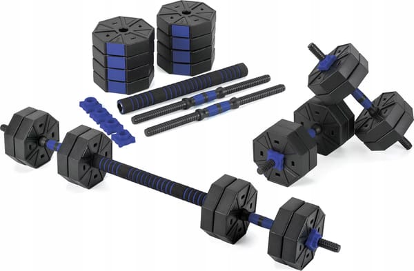 Zestaw hantli regulowanych 2x10kg ze sztangą Gymtek - 10kg niebieskie