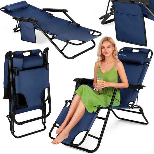 Leżak ogrodowy/plażowy składany Sun Comfort 2w1 Luverno WYPRZEDAŻ - granatowy