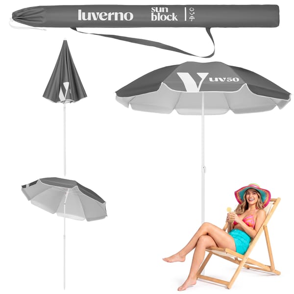 Parasol plażowy łamany Ombra 200cm Luverno - szary
