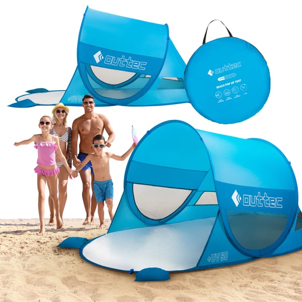 Namiot plażowy samorozkładający, parawan EasyShade UV50 Outtec - błękitny