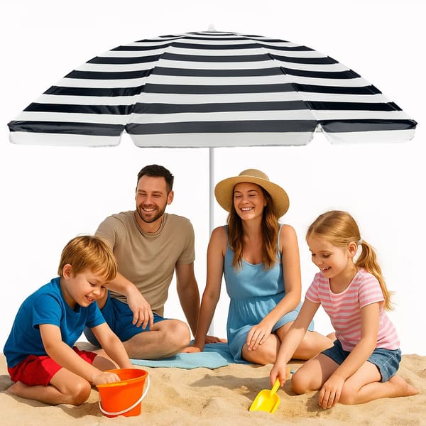 Parasol ogrodowy, plażowy, łamany Outtec WYPRZEDAŻ - ciemny granat/paski